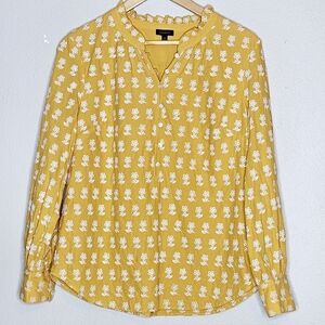 Talbots Top Shirt Floral 100% Cotton Pleated Size Medium